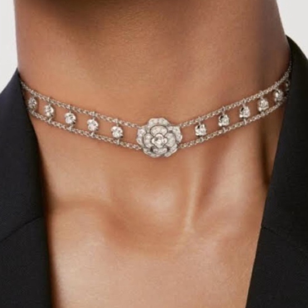 Camellia Flower Rhinestones Luxury Choker Necklace